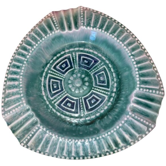 Vintage MCM Teal Blue/Green Rectangular Ceramic Ashtray 10" - Picture 1 of 4
